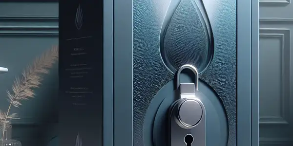 Sophisticated adult product packaging in a serene, minimalistic setting, emphasizing privacy and child safety.