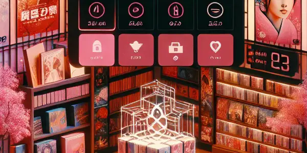 A vibrant online storefront showcasing diverse adult film covers and merchandise in a sophisticated, inviting atmosphere.