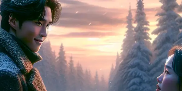 A romantic encounter between a man and woman in a snowy Finnish landscape, filled with longing and tension.