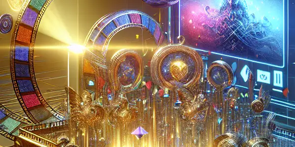 A digital interface showcasing vibrant icons for adult content, surrounded by floating gold coins symbolizing virtual currency.