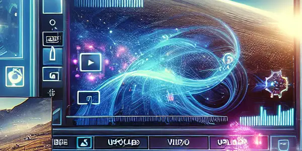 Futuristic digital landscape of a professional adult content platform with a glowing dashboard and abstract visuals.