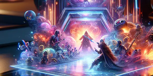 A smartphone on a minimalist desk displaying vibrant adult film scenes, surrounded by headphones and a warm ambiance.