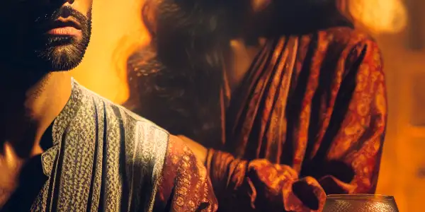 A young couple in a dimly lit room, embodying desire and hesitation in a forbidden relationship.